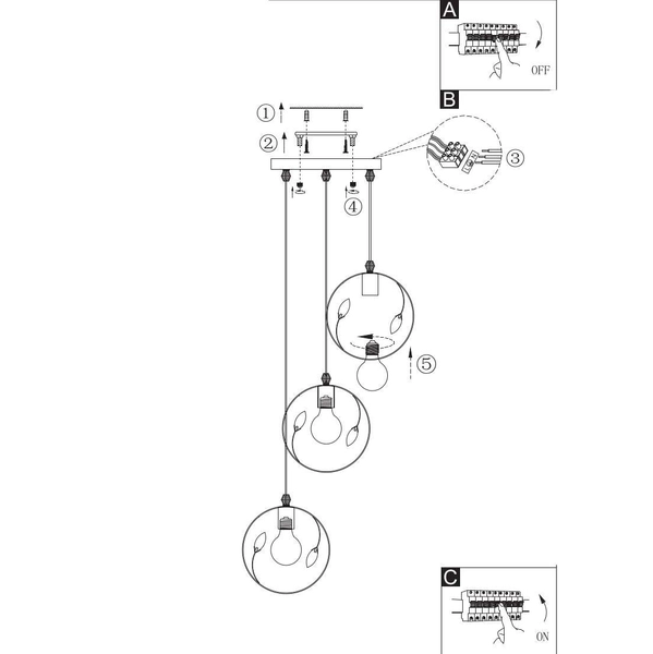 LAMPA wisząca VIGO 15346-3 Globo metalowa OPRAWA zwis kryształy transparentne czarne