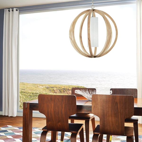 Lampa wisząca na łańcuchu Allier FE-ALLIER-P-L-LW Feiss drewniana brązowa