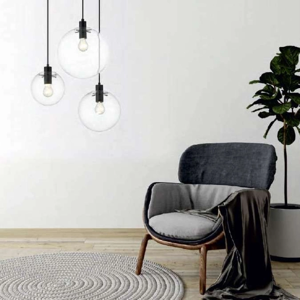 Loftowa LAMPA wisząca PUERTO LP-004/1P L BK Light Prestige szklana OPRAWA loftowy ZWIS kula przezroczysta czarna