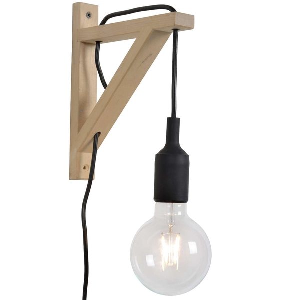 Kinkiet LAMPA ścienna FIX WALL 08208/01/30 Lucide metalowa OPRAWA na przewodzie czarna drewno
