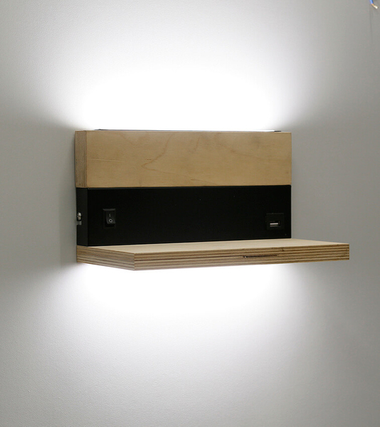 Sypialniany kinkiet Anet LED 4W 4000k półka port USB czarna drewno