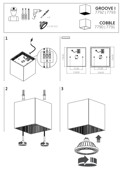 Nowoczesny downlight do garderoby Groove 7792 kostka czarna metal