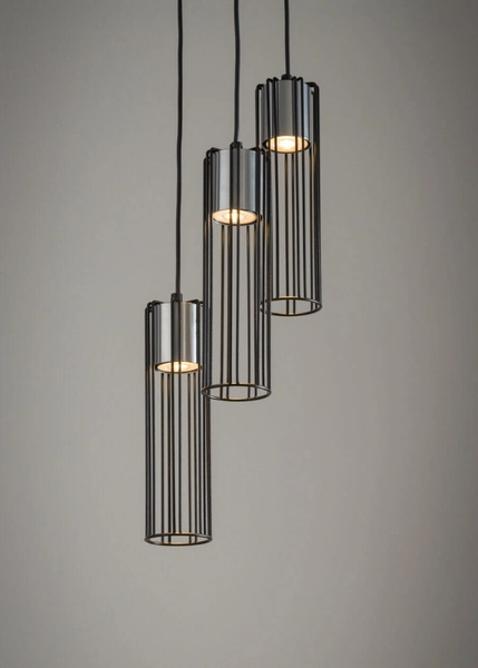 3-płomienna lampa wisząca Fobia druciana czarna srebrna