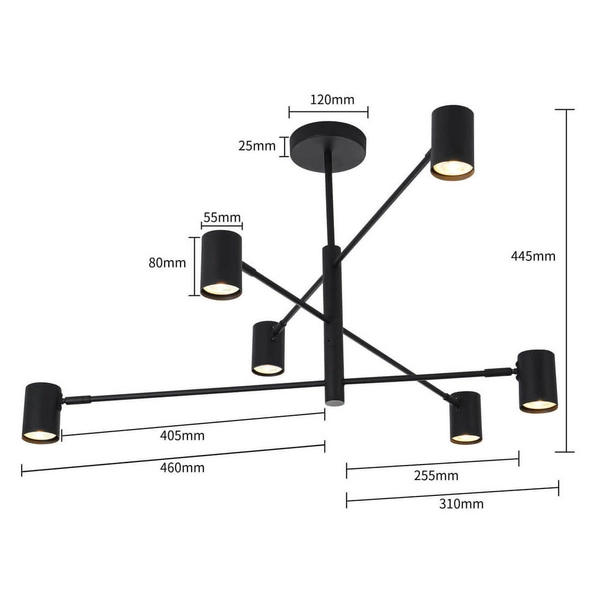 Lampa sufitowa SNOW LP-731/6P BK Light Prestige metalowe sticks czarne