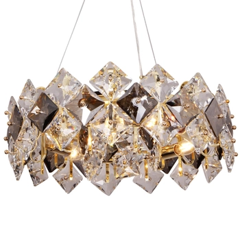 Wisząca lampa glamour Tiara 9864-500 szklana złoty przezroczysty dymiony