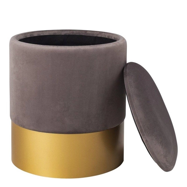 Okrągły puf glamour Velvet VWF17B00B-S-S Moos welur złoty szary