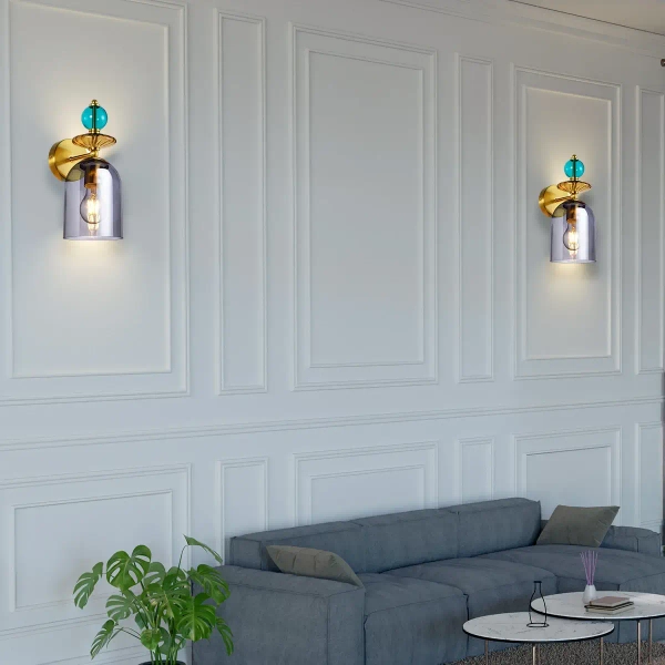 Kinkiet ścienny do salonu TROPEA LP-2004/1W SM szklany złoty przydymiony