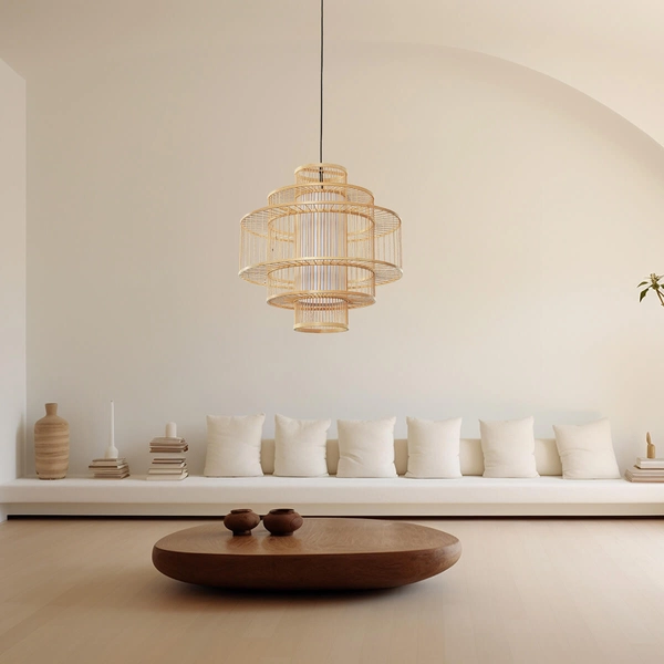 Lampa wisząca ratanowa Stela LP-2026/1P japandi do salonu beżowa