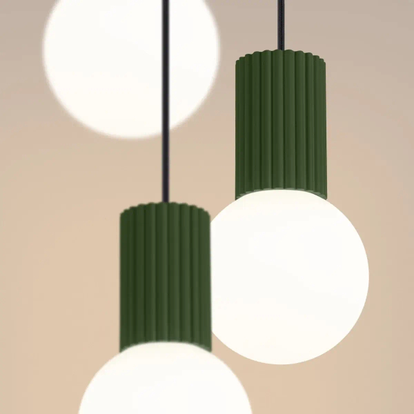 Jadalniana lampa wisząca HALO SL.1725 ryflowana kule białe oliwkowe