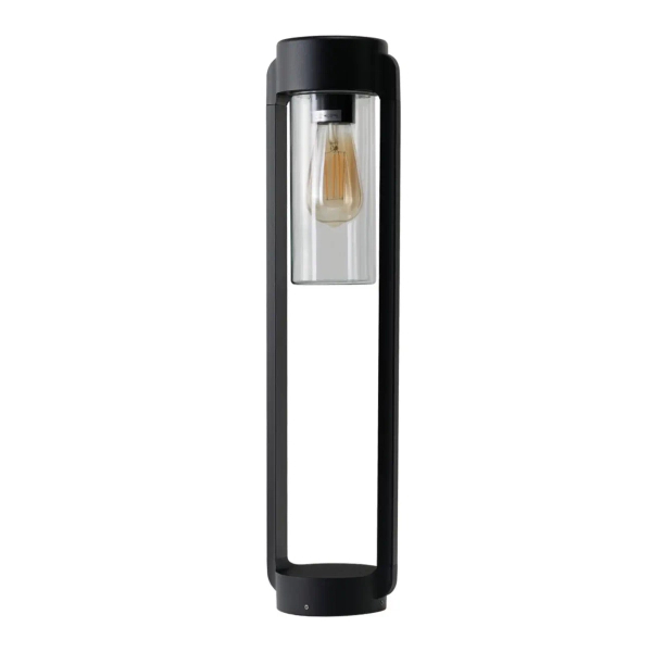 Słupek zewnętrzny 1-punktowy ogrodowy szklany LANTERN E27 AZ6828 czarny aluminiowy
