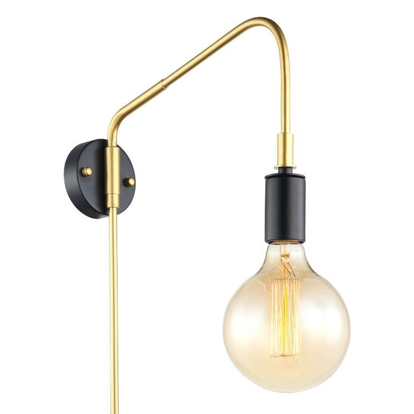 Kinkiet LAMPA ścienna MALENE MBM3386/1 BK+GD Italux industrialna OPRAWA na wysięgniku żarówka bulb loft złota