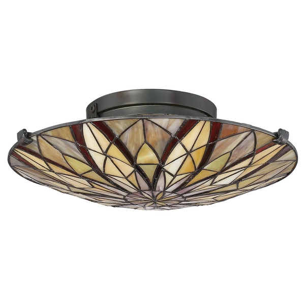 Sufitowa lampa tiffany Victory QZ-VICTORY-SF okrągła brązowa kolorowa