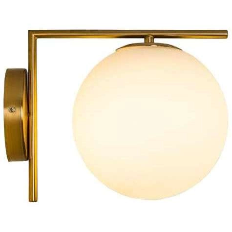 Kinkiet LAMPA ścienna CONDI MBM-7475/1-G MDECO modernistyczna OPRAWA szklana kula ball mosiądz biała