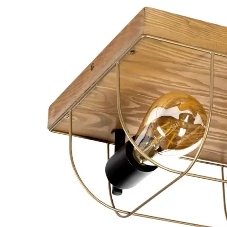 Industrialna lampa sufitowa NETUNO 92012251 druciana drewniana złota