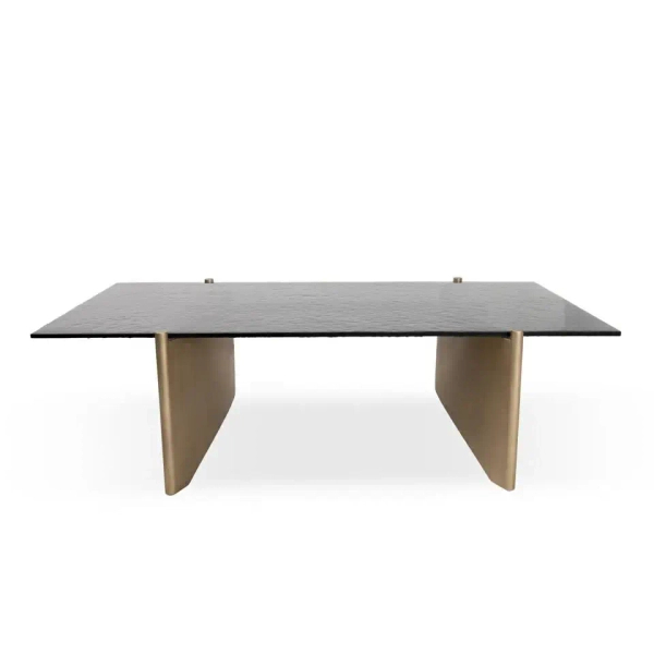 Czarna ława MANTA MM001501100394 złota szklana do salonu 130x70cm