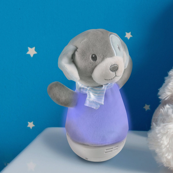 Lampka nocna z kołysanką PIES 326775 RGB animals szara niebieska