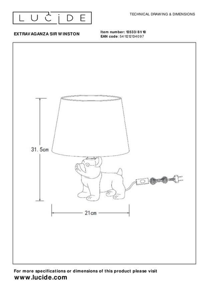 Lampa biurkowa Sir Winston 13533/81/10 Lucide pies dog buldog złoty czarny