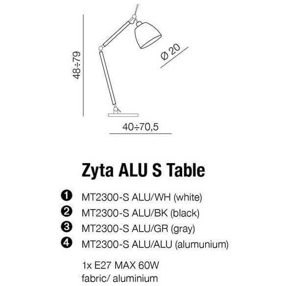 Metalowa lampa stołowa Zyta AZ4188+AZ2593 do sypialni czarna aluminium