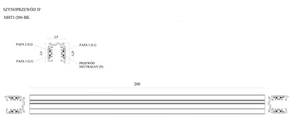 Szynoprzewód sufitowy 2 m Aluminum 4 wires Track MHT1-200-BK Maxlight 3-fazowa ścienna LISTWA natynkowa 230V czarna