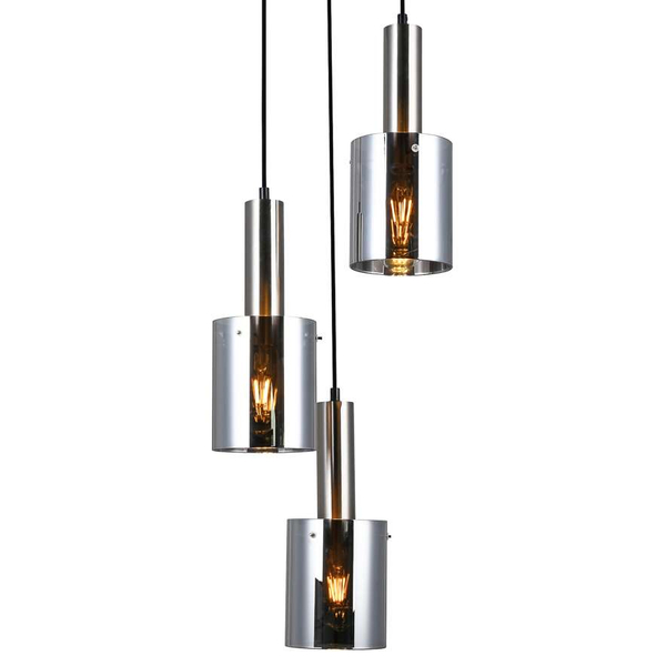 Wisząca LAMPA loftowa SARDO PND-5581-3A-SC+SG Italux szklana OPRAWA skandynawski ZWIS tuby kaskada nikiel przydymiona