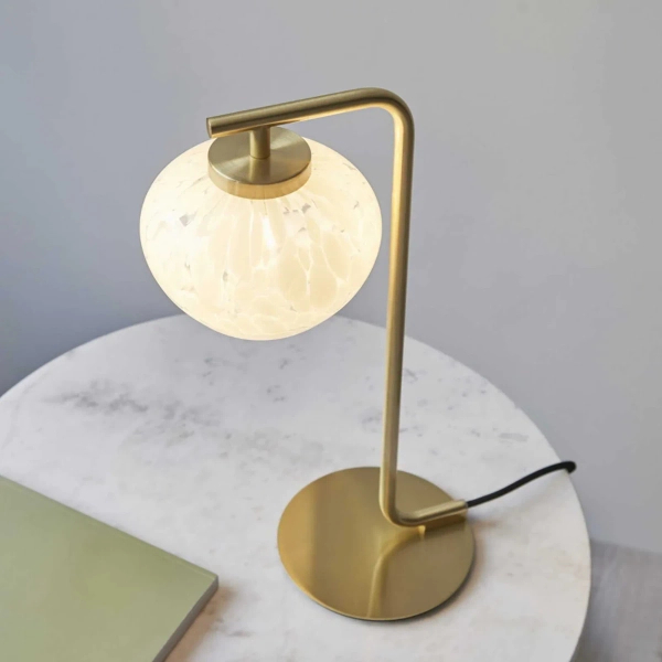 Stołowa lampka glamour  L&-198817 metalowa szklana biała mosiądz