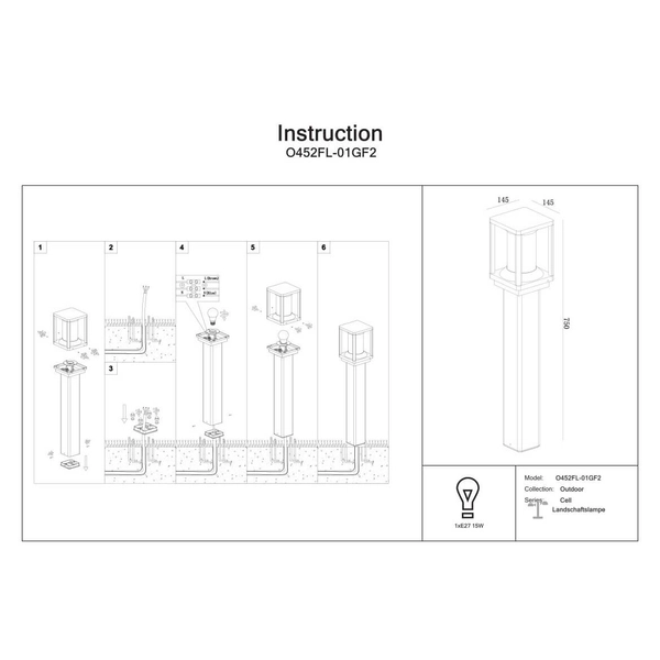 Ogrodowy słupek stojący Cell O452FL-01GF2 Maytoni IP54 grafitowy