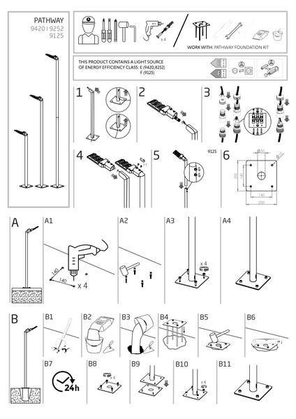 Stojąca lampa PATHWAY 9125 LED 36W 3000K czarny słupek outdoor IP65