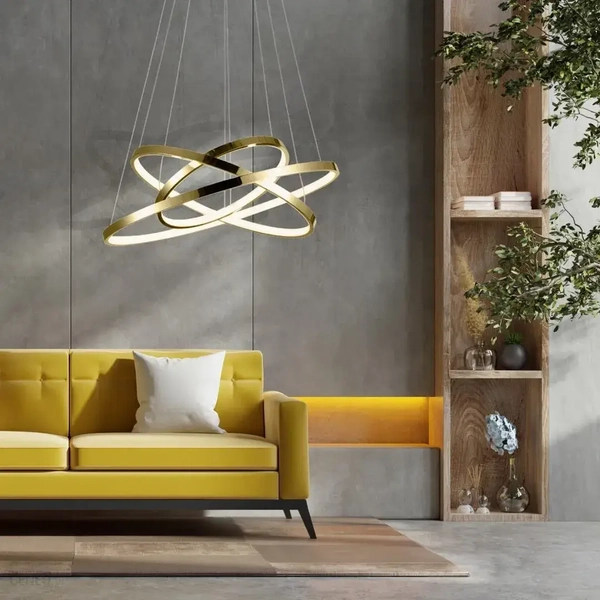 Nowoczesna lampa wisząca Lune LED 60W rings do salonu złote