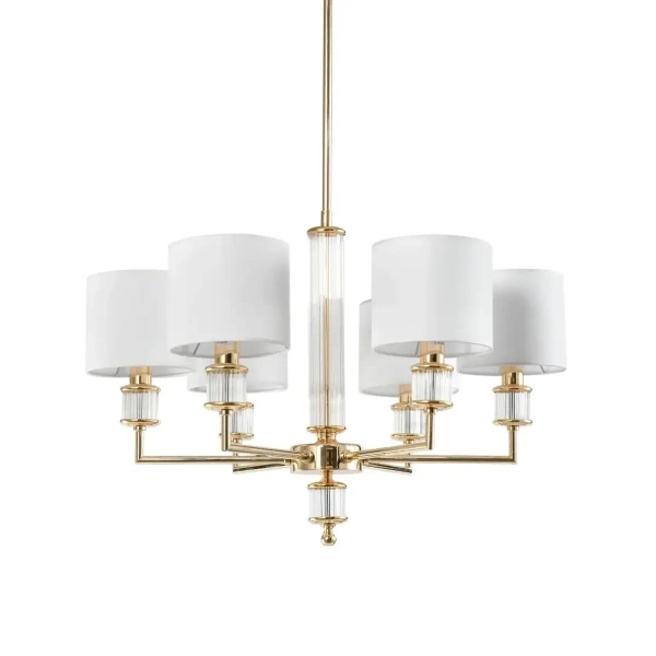 Modernistyczny żyrandol wiszący SUTTON szklany biały złoty metalowy E14 6p P06385AU-WH