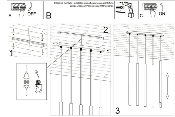 LAMPA wisząca Pastelo SL.0472 Sollux metalowa listwa zwis tuby sople czarne