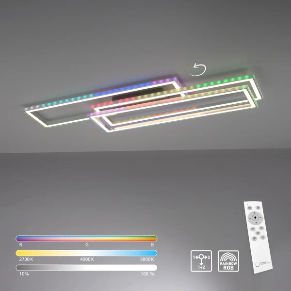 Sterowana lampa sufitowa FELIX srebrna 14637-55 2xLED 50W 2700-5000K RGB