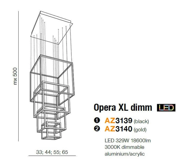 Designerska lampa wisząca Opera LED 329W ramki nad stół złote