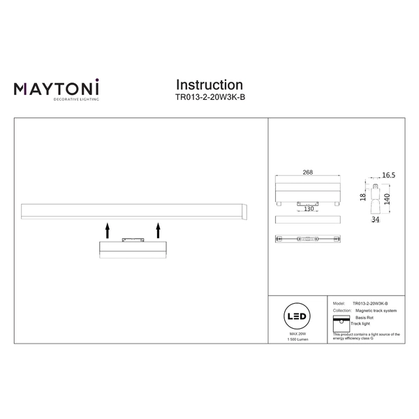 Lampa magnetyczna z regulacją Basis TR013-2-20W3K-B LED 20W 3000K do szyny czarna
