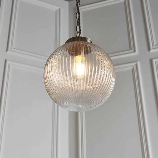 Kulista lampa wisząca Brydon 71123 Endon łańcuch szkło przezroczysty mosiądz