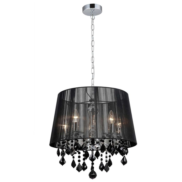 LAMPA wisząca CORNELIA MDM-2572/5 BK Italux abażurowa OPRAWA z kryształkami ZWIS glamour organza mgiełka crystal czarna