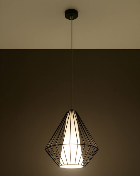Industrialna LAMPA wisząca SL.0298 druciana OPRAWA zwis drut metalowy klatka skeleton czarny