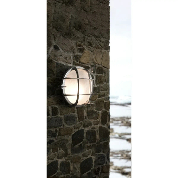 Okrągła lampa ścienna szklana POLPERRO 49021055 na taras IP64 nikiel