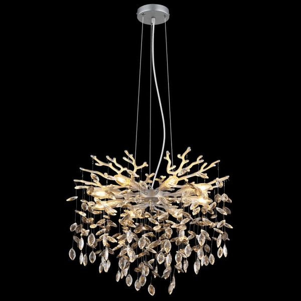 Szklana zwisająca lampa Queena 64138H1S do salonu kryształowa srebrna