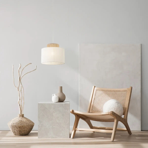 Skandynawska lampa wisząca Duo 1856 tuba z naturalnej juty biały