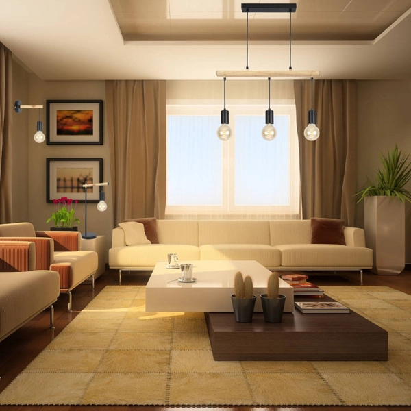 Lampa wisząca IZZY 33-78063 loftowa metalowy zwis hygge czarny drewno