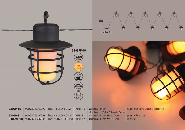 Zewnętrzny łańcuch świetlny 33059F-10 Globo LED 10W girlanda IP44 czarna