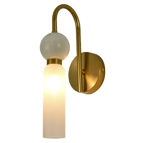 Ścienna lampa do sypialni Bilo II WL0110 tuba biała złoty mosiądz