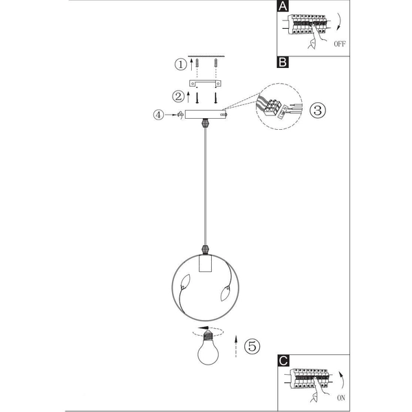 Industrialna LAMPA wisząca VIGO 15346-1 Globo metalowa OPRAWA zwis kryształki transparentne czarne
