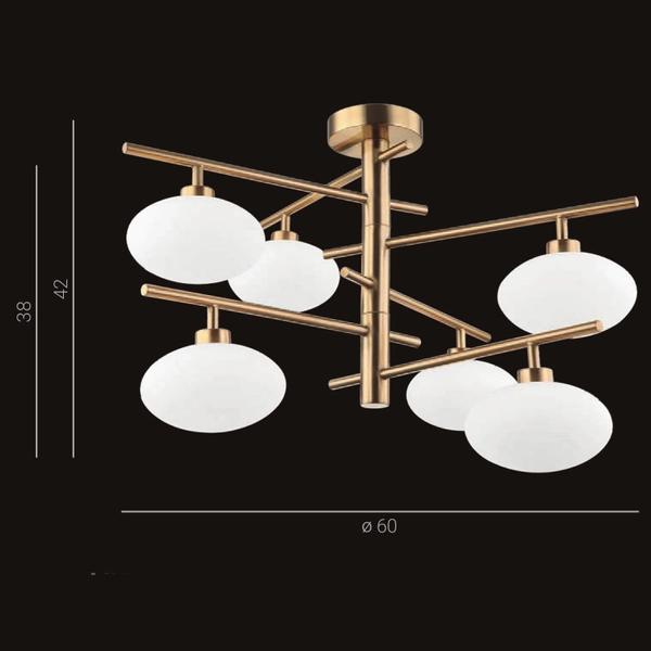 LAMPA sufitowa FIORENZO MXM3661-6 BRO+W Italux metalowa OPRAWA szklana kulista sticks cumulus mosiądz biała