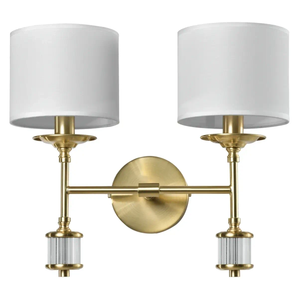 Abażurowa lampa ścienna SUTTON W02852BR-WH podwójna mosiądz biały