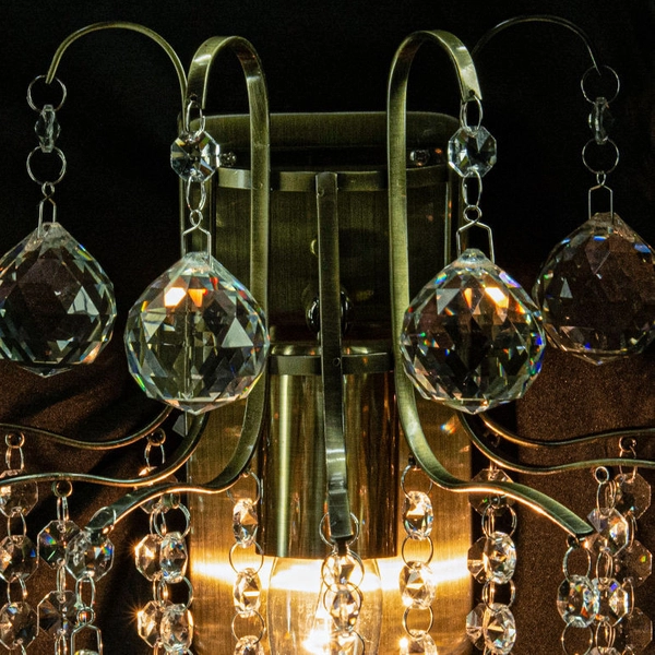 Ścienna LAMPA kinkiet 6247/1 21QG Elem glamour OPRAWA szklana z kryształkami mosiądz przezroczysta