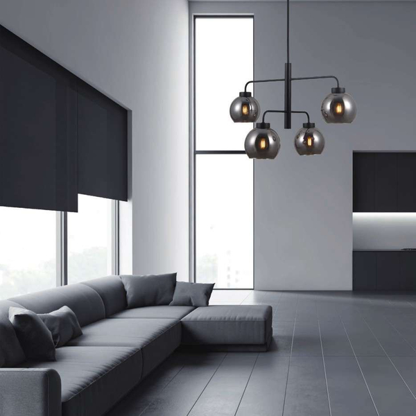 LAMPA wisząca POGGI PND-28028-4D Italux szklana OPRAWA zwis kule balls czarne przydymione