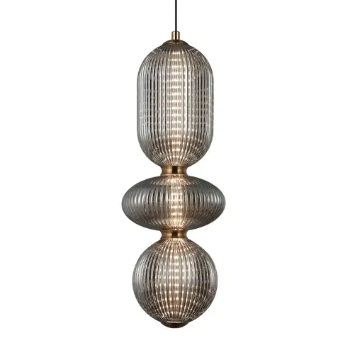 Szklana lampa industrialna Nico PND-8545-3-AB-SG mosiądz czarna