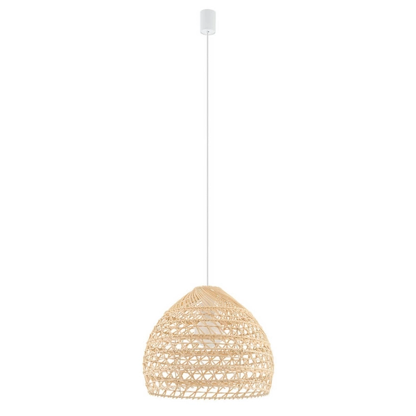 Wisząca lampa Boho 11150 gniazdo japandi siatka do kuchni drewniana biała