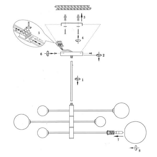 Loftowa LAMPA sufitowa DORADO LP-002/6P Light Prestige metalowa OPRAWA szklane kule plafon molekuły miedziane białe